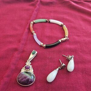Sterling Silver and colored stone pendant, bracelet and earrings